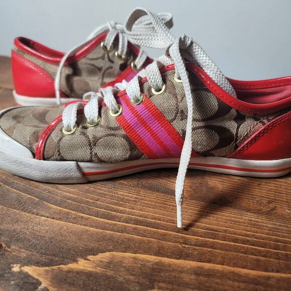 Coach Canvas Shoe Low Top Red and Brown Womens Size 5.5 - Picture 6 of 8